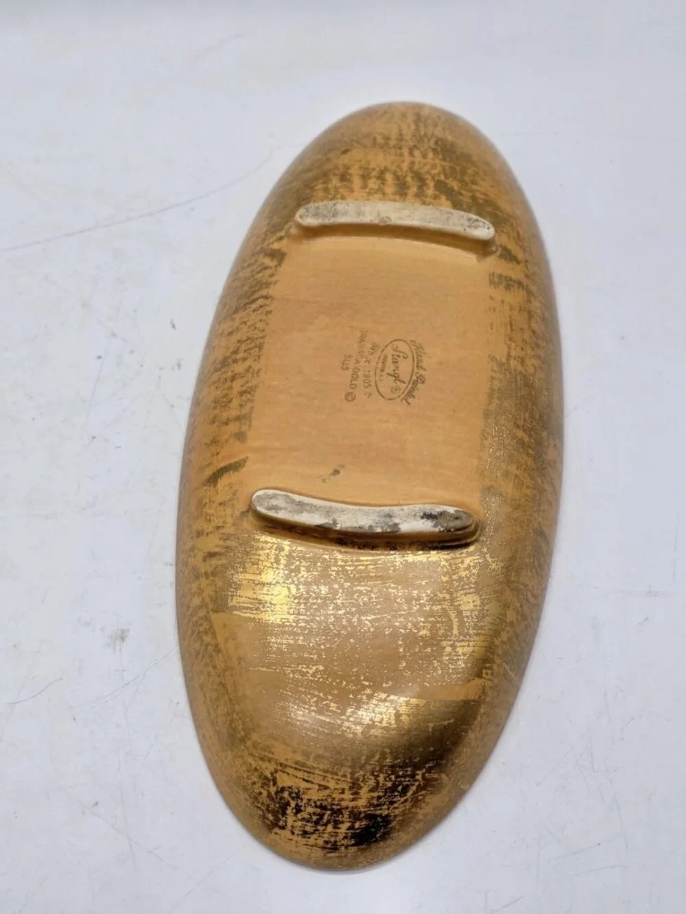 Vintage USA Stangl Pottery Granada Gold on Tan Body MCM Footed Oblong Dish Glam